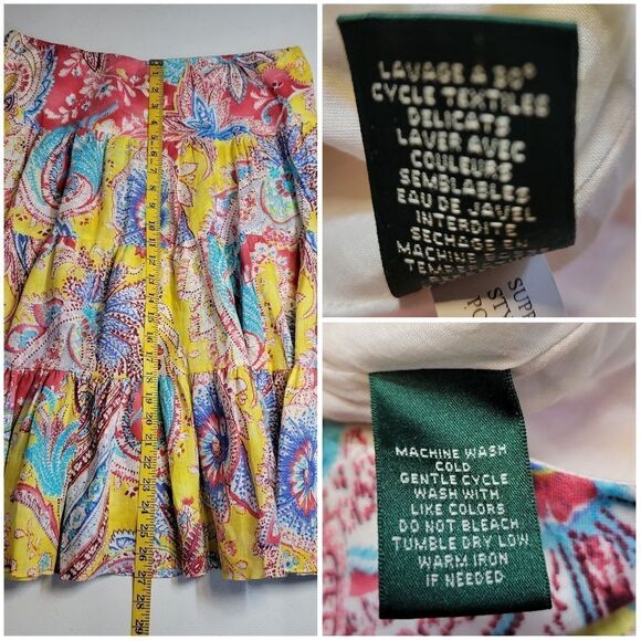 Lauren Ralph Lauren Linen Yellow Paisley Boho Teired Skirt Women's Petite Large - Picture 9 of 9